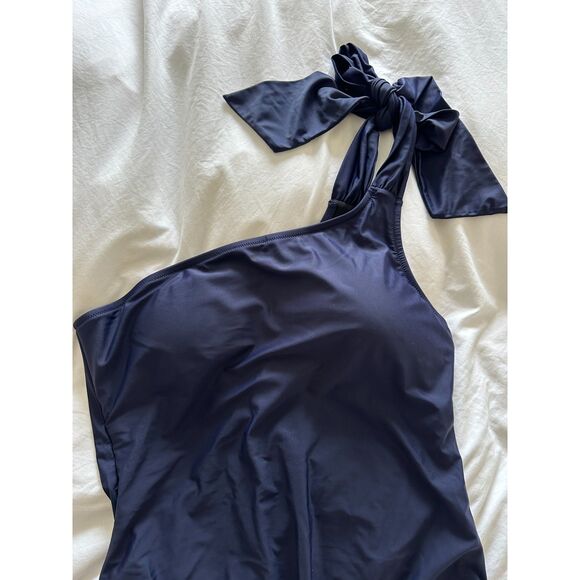 J. Crew Bow one-shoulder one-piece Navy Blue Size 18 - Picture 3 of 11